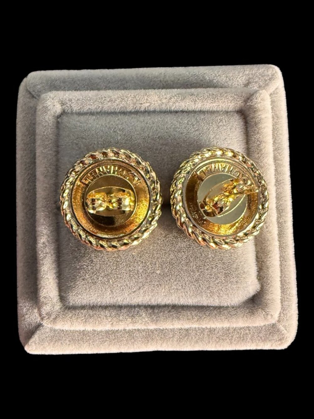Black Gold Tone Rope Button Earrings - Picture 3 of 3